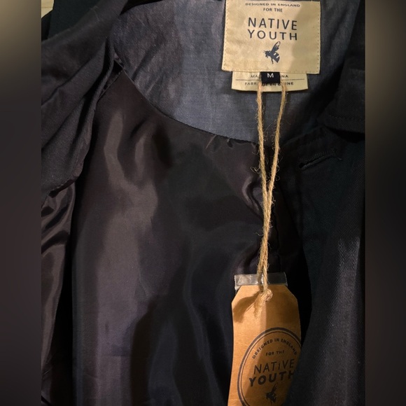 Native Youth Men's Navy Blue 100% Cotton Snap
Front Collared Trench Coat M NWT - Picture 3 of 6